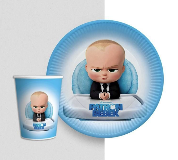 Patron Bebek Karton Tabak Bardak (8 adet)